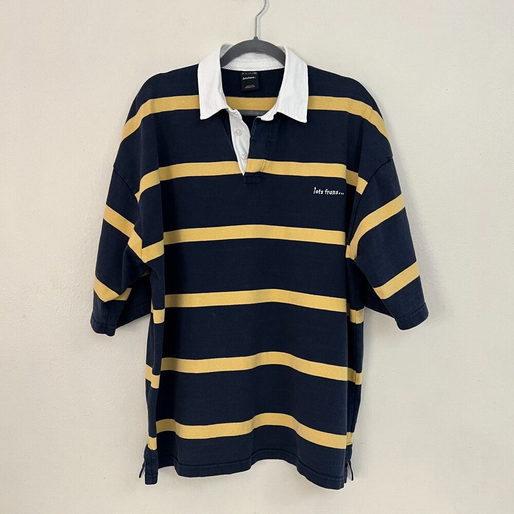 iets frans... 100% Cotton Navy & Butter Yellow Short Sleeve Rugby Shirt Size XL